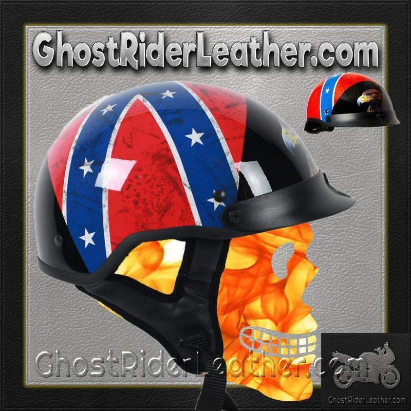 DOT Rebel Flag and Eagle Motorcycle Shorty Helmet - SKU GRL-1RF-HI
