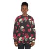 Skulls and Roses - Pink White on Black - Unisex Sweatshirt (AOP)