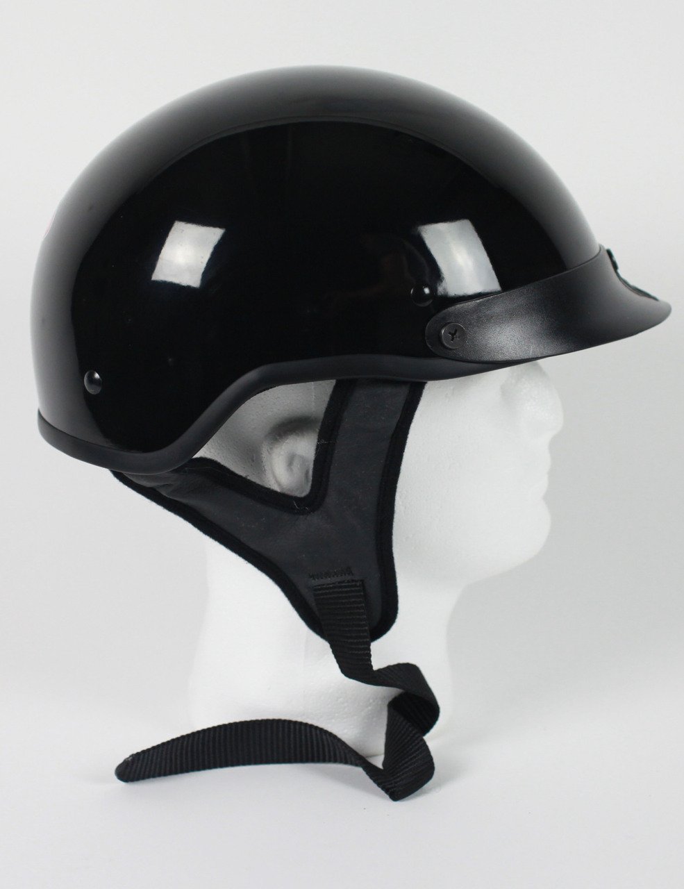DOT Motorcycle Helmet - Gloss Black - Visor - Shorty - Half - 1GB-HI