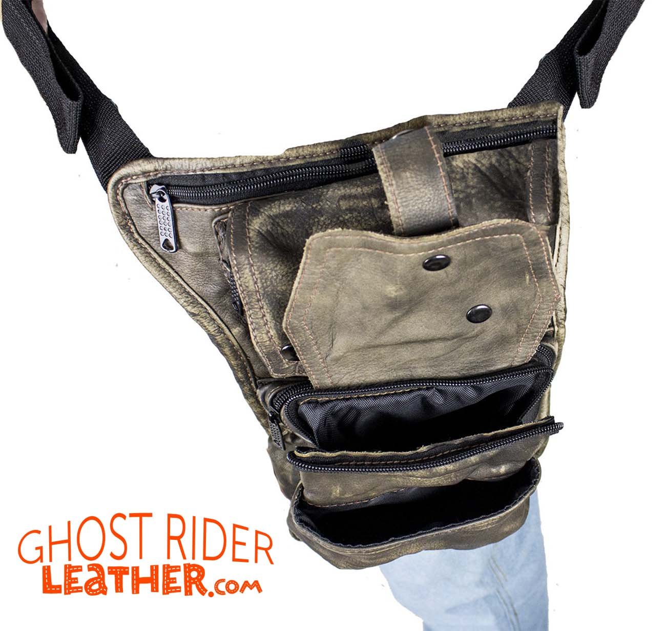 Leather Thigh Bag - Gun Pocket - Distressed Brown - Motorcycle - AC1025-12-DL