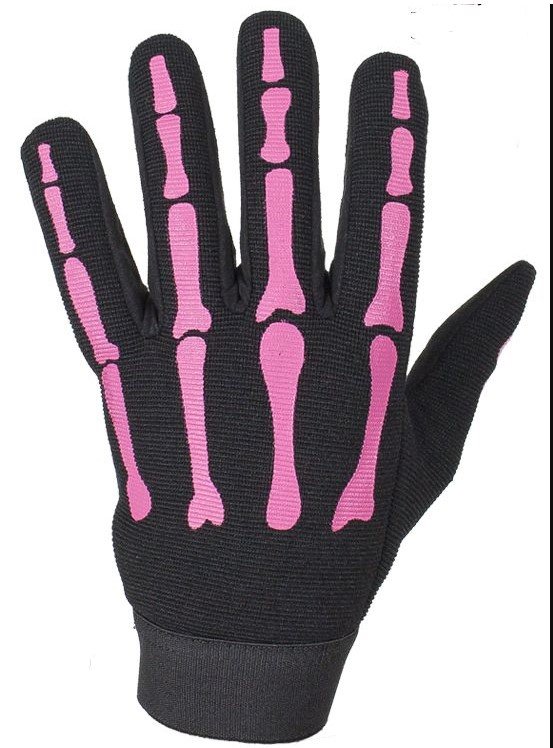 Skeleton Mechanics Gloves in Black and Pink - Similar to Storage Wars Barry Weiss - GL2045-PINK-DL