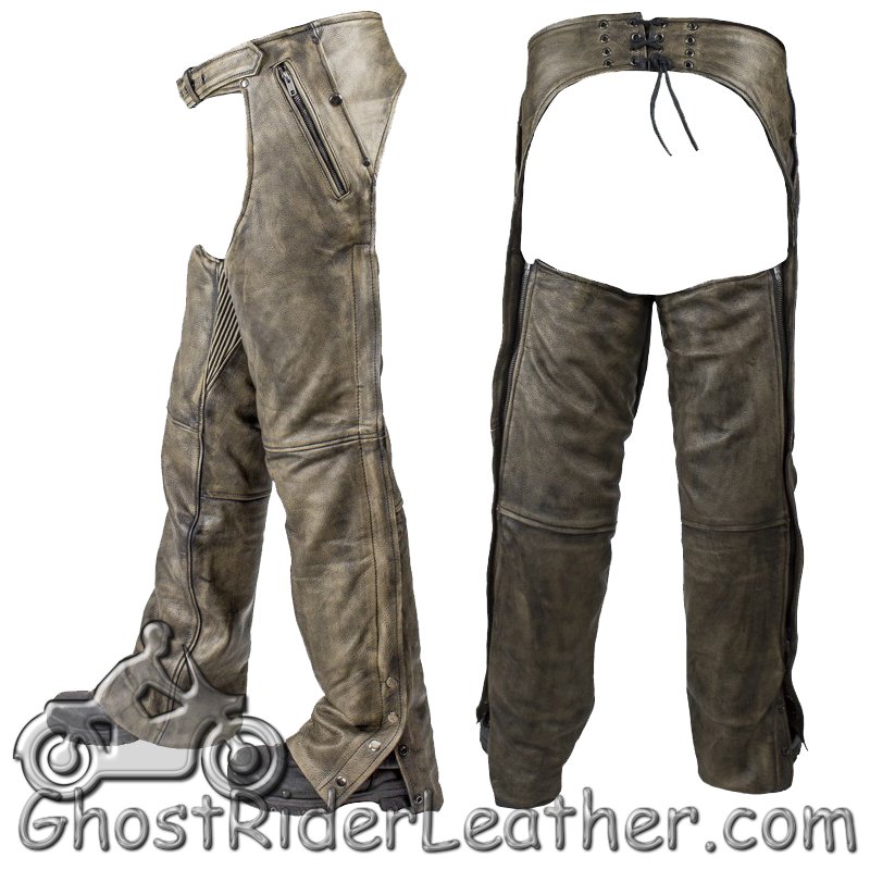 Mens Leather Chaps in Naked Distressed Brown Leather - SKU C334-12-DL Mens Leather Chaps in Naked Distressed Brown Leather - SKU C334-12-DL