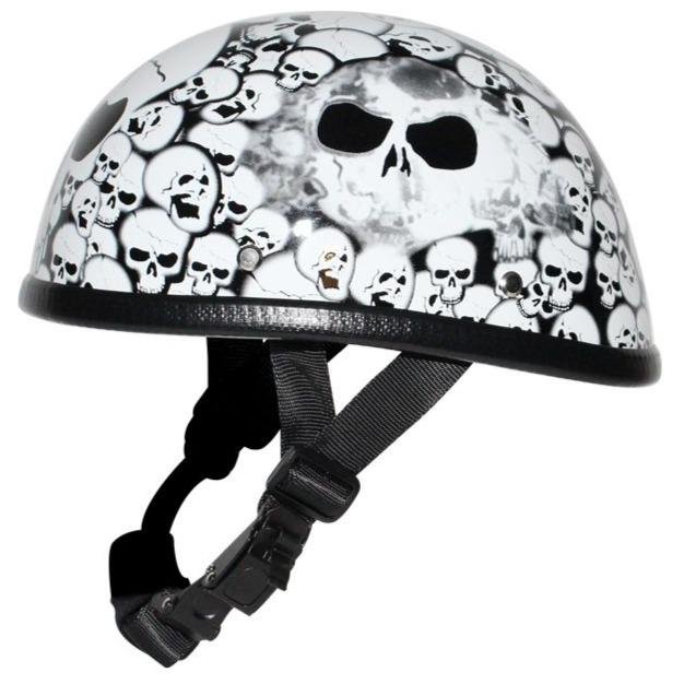Novelty Motorcycle Helmet - White Skull Boneyard - Shorty - H6401-WHITE-DL Novelty Motorcycle Helmet - White Skull Boneyard - Shorty - H6401-WHITE-DL