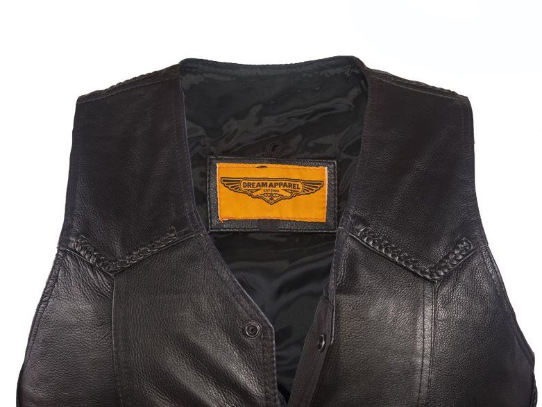 Leather Motorcycle Vest - Men's - Braid - Side Laces - MV301-DL