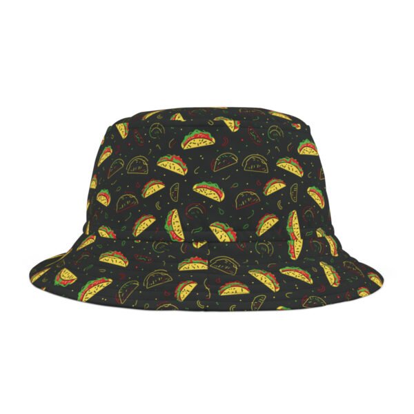 Tacos Pattern - Perfect for Taco Tuesdays - Red Yellow Green on Black - Biker Bucket Hat