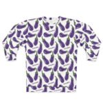 Doodle Eggplant Emoji - Text Schwing - Purple Green on White - Unisex Sweatshirt