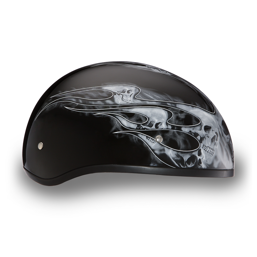 DOT Motorcycle Helmet - Skull Silver Flames - Shorty - D6-SFS-DH