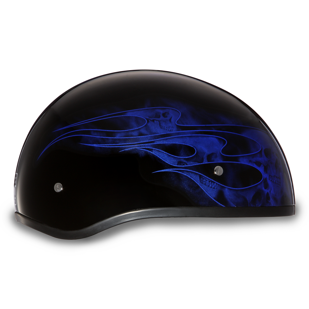 DOT Motorcycle Helmet - Skull Blue Flames - Shorty - D6-SFB-DH