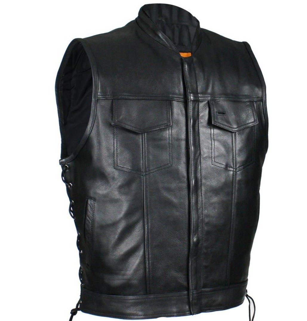 Leather Motorcycle Vest - Men's - Up To Size 64 - Club - MV9320-ZIP-11-DL