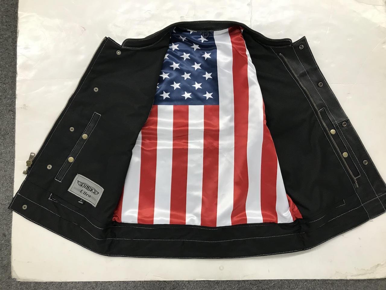 Men's Leather Vest with USA Flag Liner From Unik - SKU 6665-USA-UN