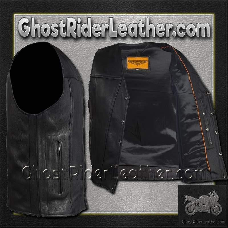 A Men's Classic Motorcycle Club Vest - Leather - Concealed Carry Pockets - MV8014-DL