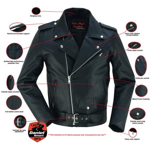 Leather Motorcycle Jacket - Men's - Police - Up To 10XL - DS710-DS