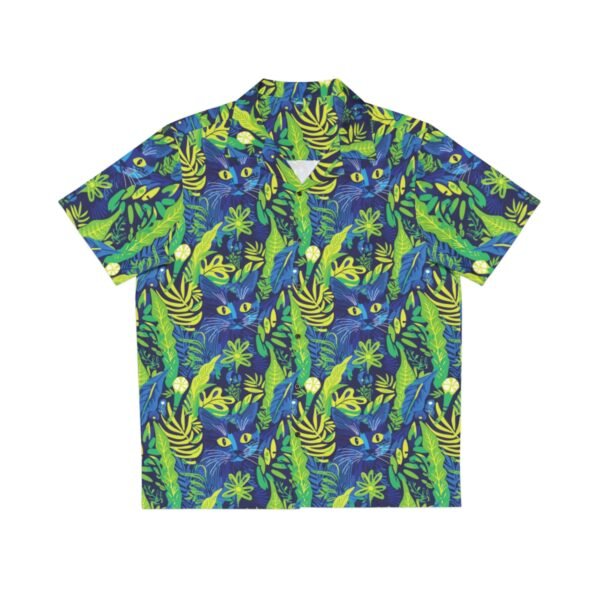 Cat Hiding in the Plants - Blues Greens Yellow - Multi Colors - Men's Hawaiian Shirt