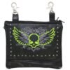 Leather Belt Bag - Lime Green - Gun Pocket - Flying Skull Design - Handbag - BAG36-EBL10-LIME-DL