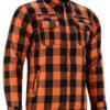 Flannel Motorcycle Shirt - Men's - Armor Pockets - Gun Pockets - Up To Size 5XL - Orange Black Plaid - DS4675-DS