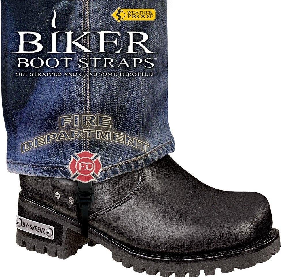 Dealer Leather Pair of Biker Boot Straps - 6 Inch - Fire Department - Motorcycle - BBS-FD6-DS