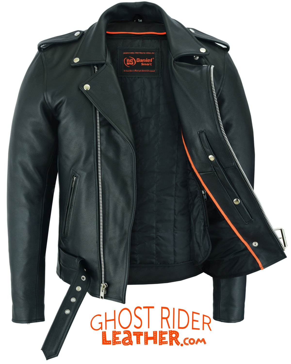 Leather Motorcycle Jacket - Men's - Police Style - Big and Tall - DS712TALL-DS