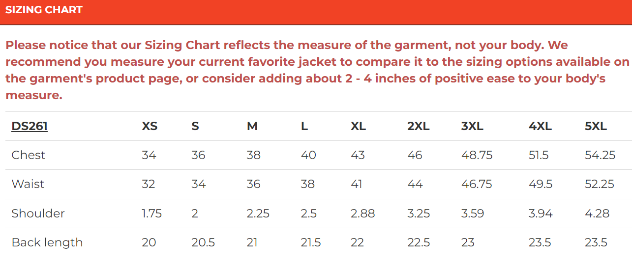 Size chart for women's purple paisley lined leather vest.