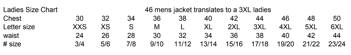 Size Chart for UNIK Ladies 3-in-1 Premium Lambskin Leather Jacket With Removable Hoodie - 6841-00-UN